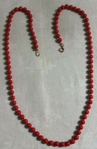 Vintage Red Enameled Goldtone Metal.  18 " Wide Bead 25 " Necklace