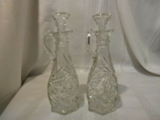 Vintage Oil And Vinegar Cut Glass Cruet Set With Stoppers - Star Of David
