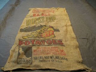 Vintage 100 Lb Burlap Potato Sack " Rock Top " Packed In Idaho