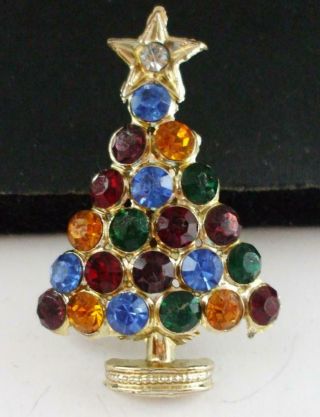 Lovely Vintage Colorful Rhinestone Christmas Tree Pin Brooch