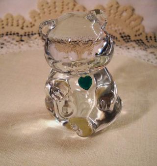 Vintage Fenton Crystal Glass Birthday Bear May Emerald Heart Stone