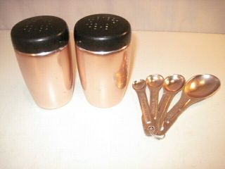 Vintage West Bend Pink Copper Stove Top Salt Pepper,  Measuring Spoons Aluminum