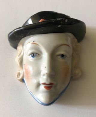 Vintage Porcelain Japan Woman Lady Girl Face Hat Blonde Head Vase Wall Pocket