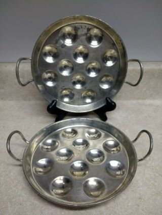 2 Vintage Aluminum Escargot Round Handled Pans Made In France,  12 Well Size