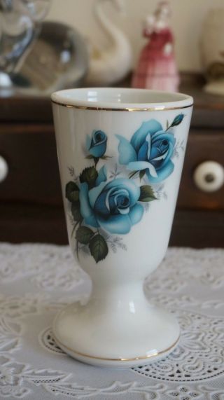 Vintage Limoges France Blue Rose Gold Trim Bud Vase,  France