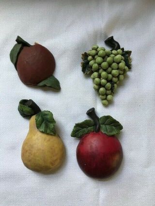 Set Of 4 Vintage Resin Fruit Wall Hangings Grapes Apples Pear