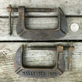 2 Vintage U.  S.  A.  Made Malleable Iron 3 " C - Clamp Tools B&c 143,  
