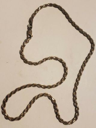 Gold Over Sterling Italian Rope Chain Necklace 18 " Vintage