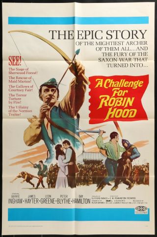 The Challenge Of Robin Hood Vintage 1967 1 One Sheet Movie Poster 27 X 41