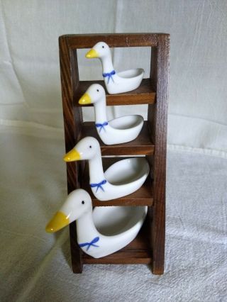 Vintage Ceramic Duck/geese Measuring Spoons With Stand