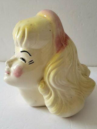Vintage Large Japan Lady Head Vase Blonde 7 " Tall Rosy Cheeks Eyelashes Pretty