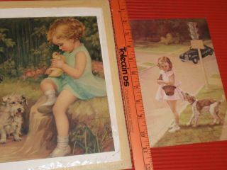 2 Vintage Adelaide Hiebel Prints Little Girl And Dog