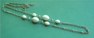 " Summer Flirt " Chain Necklace White Beads - Sarah Coventry Jewelry Sara Cov Vtg