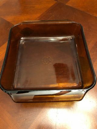 Vintage Anchor Hocking 435 Amber Glass Square Baking Casserole Brownie Dish 8 "