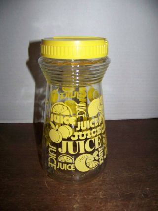 Vintage LEMONS Glass Carafe Pitcher Decanter Juice jug yellow LID 24 oz 2