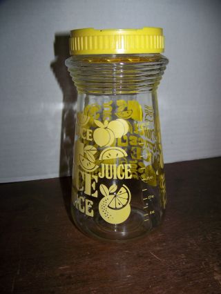 Vintage LEMONS Glass Carafe Pitcher Decanter Juice jug yellow LID 24 oz 3