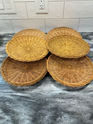 Vintage Wicker,  Rattan Bamboo Paper Plate Holders Camping Bbq Picnic — 6