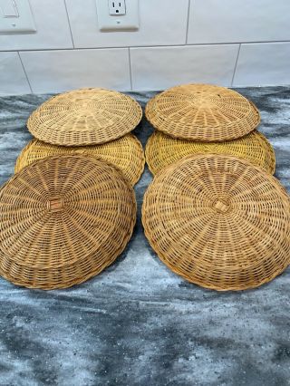 Vintage Wicker,  Rattan Bamboo Paper Plate Holders Camping BBQ Picnic — 6 2