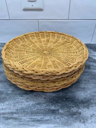 Vintage Wicker,  Rattan Bamboo Paper Plate Holders Camping BBQ Picnic — 6 3