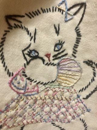 Vintage Embroidered Baby Bib Cat Wash Your Face 1950’s Adorable