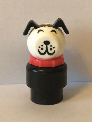 Vintage Fisher Price Little People Black And White Dog With Red Collar