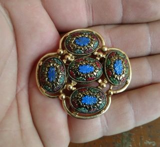 Vintage Sarah Coventry Pin Brooch Light Of The East Textured Gold Tone & Enamel