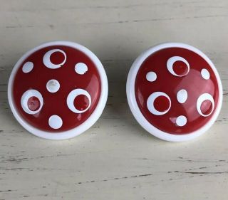 Pierced Vintage Earrings Red & White Polka Dot From An Estate Plastic