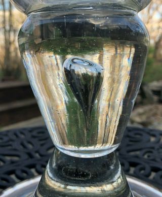 Unusual Vintage Heavy Clear Glass Vase With Large Bubble Hand Made No Mfg.  Mark