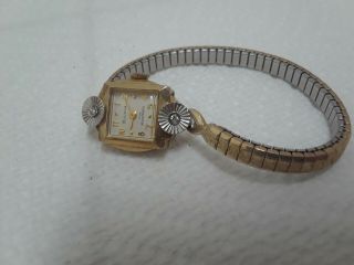 Vintage Wristwatch Bulova 21 J 5 Adj 2 Pos 10 K Rgp Cal 6be Diamond Case