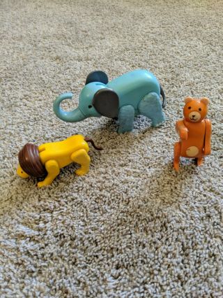 Vintage Fisher Price Little People Circus Train Animals Elephant Lion Bear