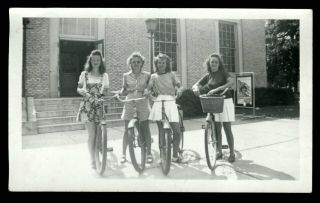 Vintage Pretty Girls Snapshot Photo 1940s Bicycle Love