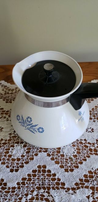 Vintage CORNING WARE Blue Cornflower 6 Cup Coffee Pot With Lid P - 104 4
