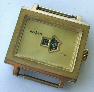 Vintage Endura Digital Swiss Jump Hour Rectangular Mens Hand Winding Watch