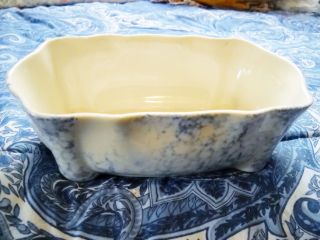 Vintage Blue & White Spongeware Planter/serving Dish: Scalloped Edges