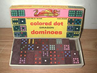 Vintage Halsam Double Nine Colored Dot Dragon Dominoes Number 920 - C