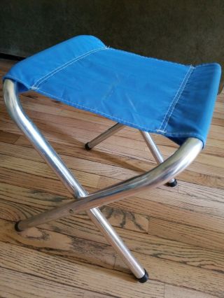 Blue - Vintage Aluminum Folding Stool Chair Hunting Fishing Camping Small Stool
