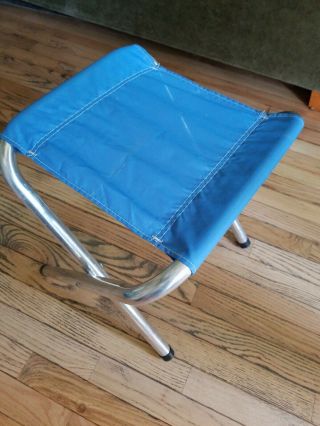 BLUE - Vintage ALUMINUM Folding Stool Chair Hunting Fishing Camping Small Stool 2