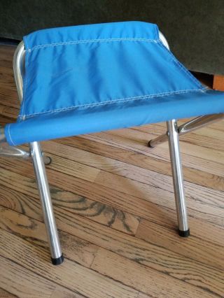 BLUE - Vintage ALUMINUM Folding Stool Chair Hunting Fishing Camping Small Stool 3