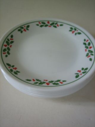 8 Vtg Corelle By Corning Christmas Winter Holly Berry 6 3/4 " Salad Bread Plates