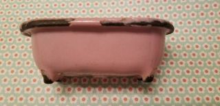 Very rare curved cast iron dollhouse oblong footed tub rare PINK antique 3