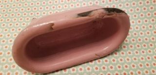 Very rare curved cast iron dollhouse oblong footed tub rare PINK antique 5
