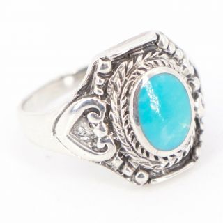 Vtg Sterling Silver - Braided Granulated Heart Turquoise Ring Size 8 - 6g