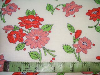 Vintage Feed Sack: Red And Pink Flowers On White