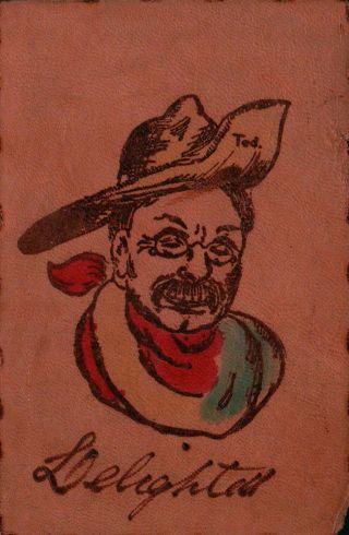 Teddy Roosevelt As Cowboy Vintage Leather Postcard