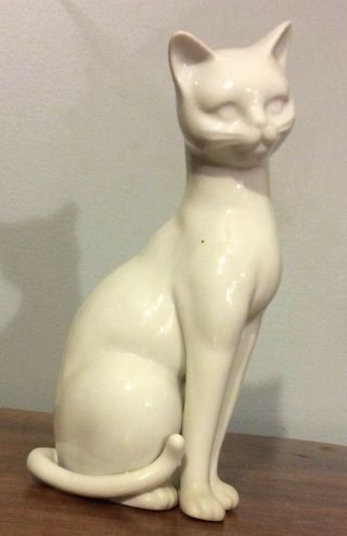 Vintage Sitting Cat Figurine - White Porcelain - Japan - 8.  5” Tall - Smooth