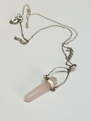 Vintage 925 Rose Quartz Crystal Chakra Healing Pendant Necklace 3