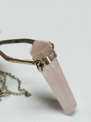 Vintage 925 Rose Quartz Crystal Chakra Healing Pendant Necklace 4