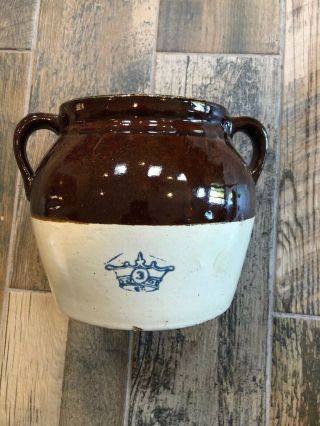 Vintage Double Handled Bean Pot Cookie Jar No Lid Crown 3