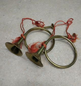 Vintage Solid Brass French Horn Christmas Ornaments - Decorations - Set Of 2