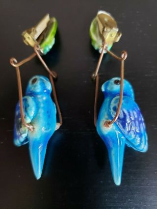 Vintag Ceramic Hand Painted Parrot Earrings On Wires